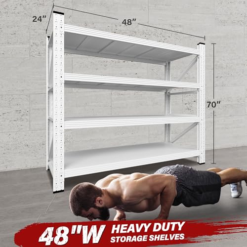 48" Wide Heavy Duty Garage Shelving Units,3000LBS 24 Deep Storage Shelves,White Metal Garage Shelves,Large Storage Rack,Steel Shelf,Industrial Shelving for Shop,Warehouse,48" W x 24" D x 70" H - color: White, size: 48"Wx24"Dx70"H