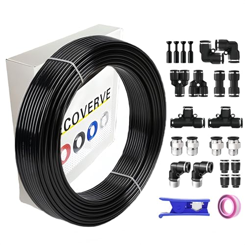 ECOVERVE PU Airline Tubing with Push-to-Connect Fittings, Compressor Tube Repair Kit for Pneumatic Tools, Air Compressors, Automobiles 1/4''OD with Connectors - style: 1/4''OD with Connectors