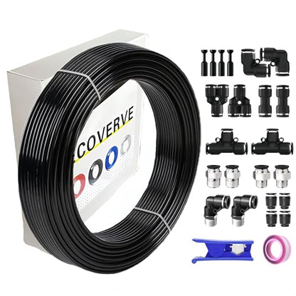 ECOVERVE PU Airline Tubing with Push-to-Connect Fittings, Compressor Tube Repair Kit for Pneumatic Tools, Air Compressors, Automobiles 1/4''OD with Connectors - style: 1/4''OD with Connectors