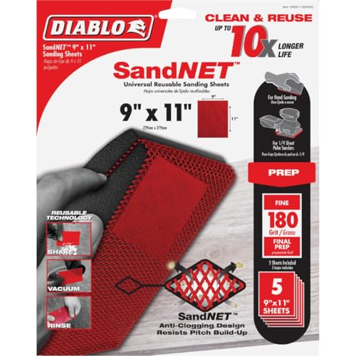 Diablo SandNET Reusable Sanding Sheets - 9" x 11", 180-Grit, 5-Piece
