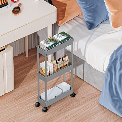 Sooyee 3 Tier Slim Storage Cart, Rolling Utility Cart,Grey - color: Gray, size: Slim 3 Tier