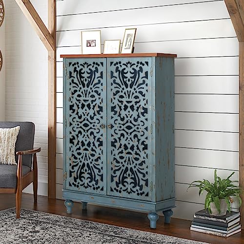 MAISON ARTS Tall Entryway Buffet Cabinet with Storage, Accent Cabinet - color: Blue, style: 2 Door-Tall