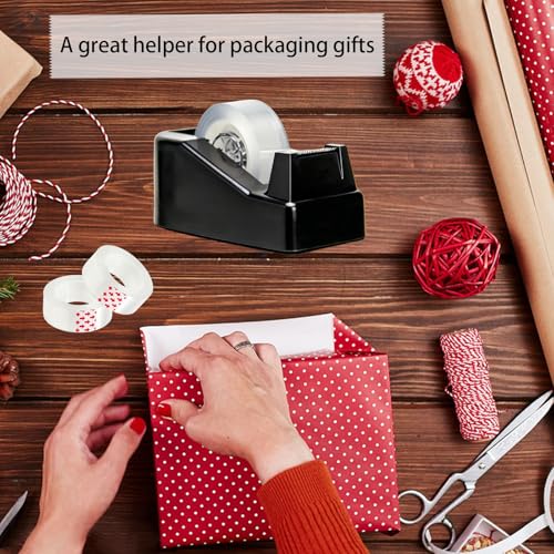 Tape Dispenser Desk,Desktop Tape Dispenser, Tape Dispenser with Weighted Non-Skid Base, Includes 6 Rolls Transparent Tape (0.71" x 1000"),Heavy Duty Tape Holder for Office, Home, School(Black) - color: Black