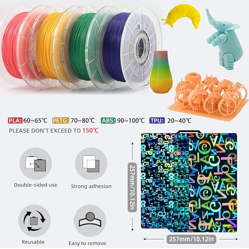 Build Plate 257x257mm - GOMENL Build Plate for Bambu Lab A1 P1P P1S P2S X1 X1C X1E 3D Printer, 3D Printer Spring Steel Removable Platform (Numbers + Letters) - color: Numbers + Letters