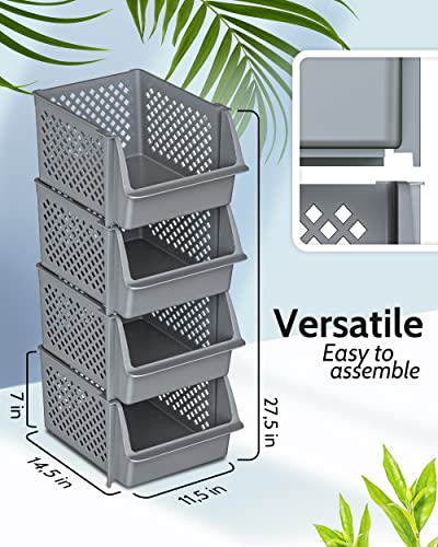 Skywin Stackable Storage Bins Open Front for Pantry Storage, 4 Pack - Grey - color: Gray, size: 4 Pack