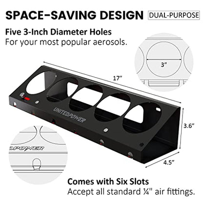 UNITEDPOWER Pneumatic Tool Holder Lockable/Aerosol Rack Combo, Wall Mounted Spray Can Bottle Holder, Air tool organizer, for Garage and Workspace, 5 Cans and 6 slots - style: Air Tool Holder-Lockable