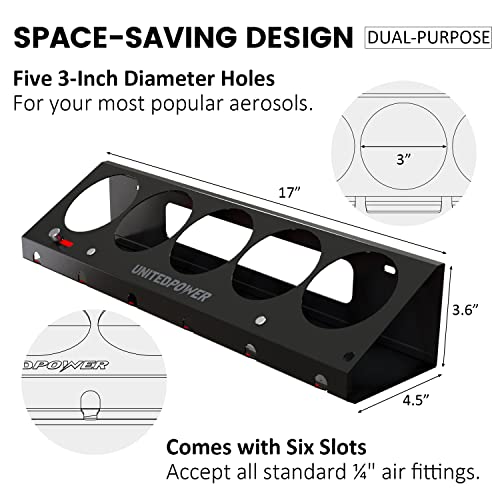 UNITEDPOWER Pneumatic Tool Holder Lockable/Aerosol Rack Combo, Wall Mounted Spray Can Bottle Holder, Air tool organizer, for Garage and Workspace, 5 Cans and 6 slots - style: Air Tool Holder-Lockable