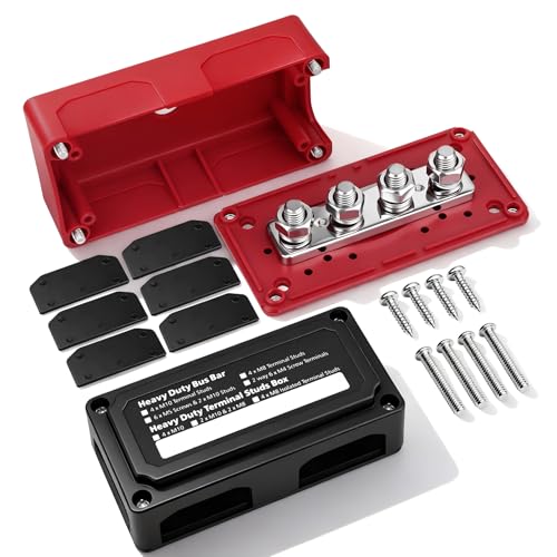 300A Bus Bar 12V Power Distribution Block with 3/8" Studs,Marine Battery Bus Bar Terminal Block Positive & Negative for Automotive Car Boat Solar System (300A 4 x 3/8" Studs) - size: 300A 4 x 3/8" Studs