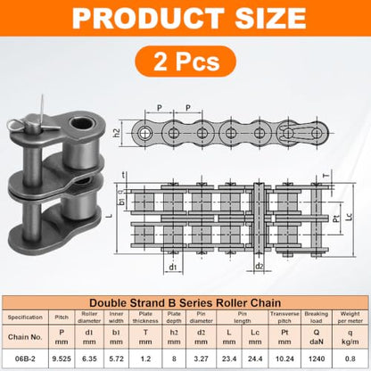 PATIKIL Double Chain Offset Half Link Roller 3/8 Inch, 2Pcs - size: 3/8 Inch - 06B