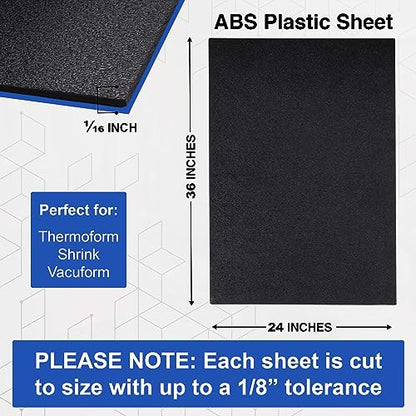 Duco ABS Plastic Sheet 1/16" (1.5mm) Thick 24" x 36" - 1 Pack of USA-Made Textured & Matte ABS Black Sheet - Heat Moldable Plastic Panel for Home Decor, Crafts, Robotics, DIY Projects and Industrial - size: 24" x 36"