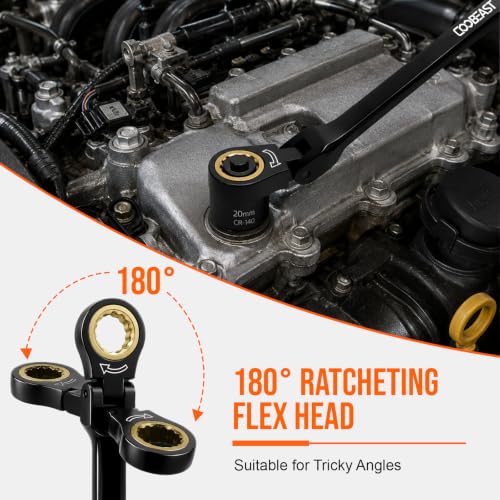 Flex Head Ratcheting Wrench Set 19-in-1, 6-24mm CR-V Steel Metric Wrench