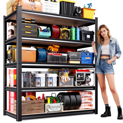 71"Hx46"Wx18"D Garage Shelving-2050 lbs 5 Tier Storage Shelves,Adjustable Heavy Duty Metal Shelving Unit and Storage Large Rack,Utility Steel Shelf for Warehouse Industrial Pantry Basement Black - size: 46"Wx18"Dx71.2"H