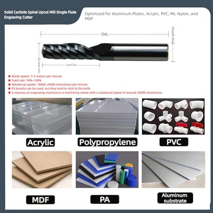 2Pcs 4mm Cutter DiaSolid Carbide Spiral Upcut Engraving Cutter Coating Single Flute Mill Carving Milling CNC Router Bit for Acrylic Plastic PVC ABS NylonF Aluminum Plates - size: 4mm Cutter Dia-17mm Lg.of Cut-4mm SHK, style: Plastic Engraving Cutter Upcut