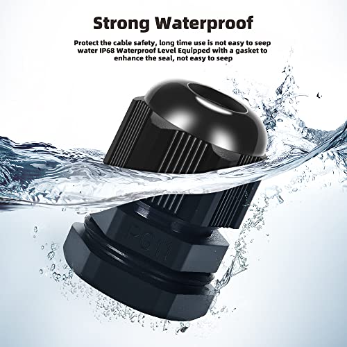 Cable Gland 20 Pack Plastic Waterproof Adjustable Connector 5-10mm PG11 Strain Relief Cord Connectors Joints Nylon with Gaskets - size: PG11(20-pack)
