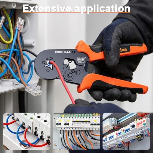 Preciva Professional Self-Adjusting Ratchet Crimping Tool Kit for Insulated Ferrules - 0.25-10mm² (AWG 24-8) with 1280PCS Terminal Kit & Mini Wire Stripper, Ergonomic Non-Slip Handle, Carrying Case