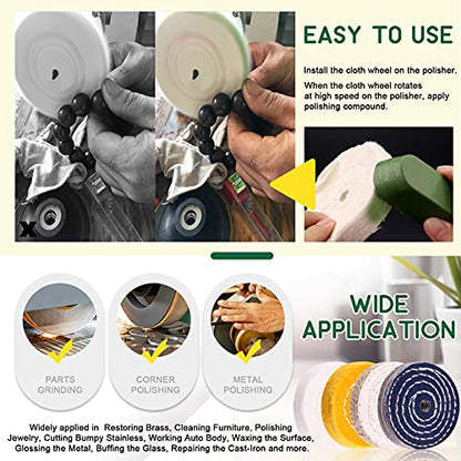 Keadic 8 Pcs 3 Inches Buffing Polishing Wheel Kit 3 pcs Polish Compound, Soft/Fine/Medium/Coarse/Rough Buffer Wheels with 3/8" Arbor Hole Arbor Hole for Bench Grinder - size: 3'' Buffering wheel Kit