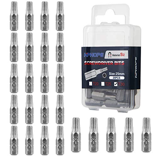 HPHOPE T30 Screwdriver Bit Set, Torx Bits T30, 1/4" Hexagon Bit (25 Pack) - size: T30, 25Pcs, 1"