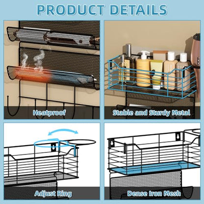 4 Tier Hair Tool Organizer Wall Mount, curling iron holder Basket, Black - color: 5 Tiers Black