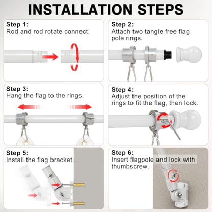 Heavy Duty Stainless Steel Flag Pole Kit - 180° Adjustable Bracket - color: White flag pole with bracket