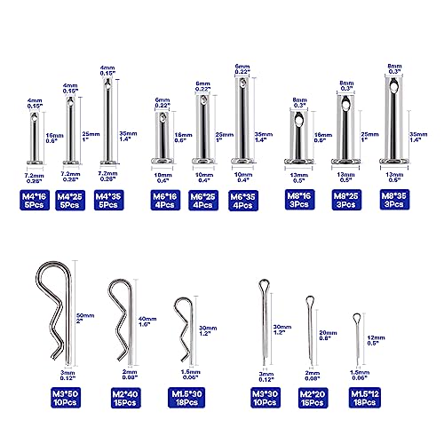Boatsea 122Pcs Cotter Pin Hair Pin Clevis Pin Assortment Kit,R Clips Retaining Hair Pins Assortment, Including Single Hole Clevis Pin&Split Cotter Pin&R Clip Hitch Pin for Trailer Latch, Zinc-Plated - size: 122pcs