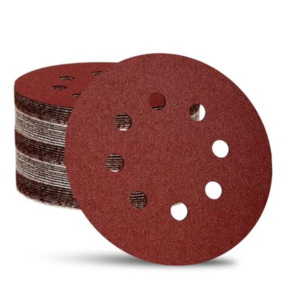 52 Pack 5 Inch 8-Hole Hook and Loop Sanding Discs Sandpaper Red Round 320 Grits Sandpaper for Random Orbital Sander - style: 320 Grit 52 Pack