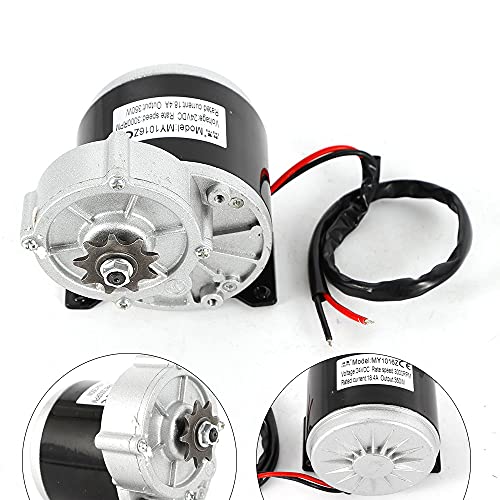Electric Vehicle Geared Motor, 24V 350W Gear Face Mount 9 Teeth Sprocket Electric Brush Motor for Scooter Bike Go-Kart Minibike MY1016Z