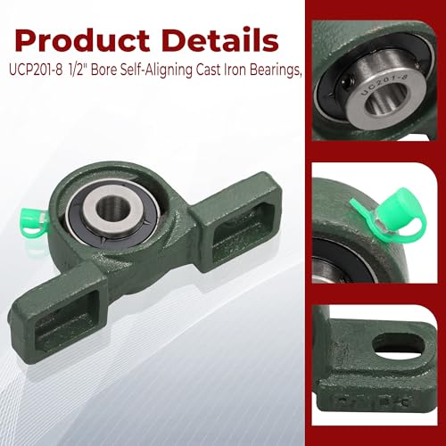 findmall UCP201-8 Pillow Block Bearing Units - 1/2" Bore Self-Aligning Cast Iron Bearings, Industrial Mounted Units 10Pcs