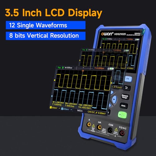 Digital Handheld Oscilloscope Multiumeter 3 in 1,2 Channels, 100MHz Bandwidth, 500MS/s Sample Rate, 3.5" LCD Multiumeter Signal Generator Digital Oscilloscope Multimeter,Lab Oscilloscope HDS2102S - style: HDS2102s