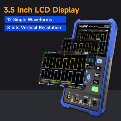 Digital Handheld Oscilloscope Multiumeter 3 in 1,2 Channels, 100MHz Bandwidth, 500MS/s Sample Rate, 3.5" LCD Multiumeter Signal Generator Digital Oscilloscope Multimeter,Lab Oscilloscope HDS2102S - style: HDS2102s
