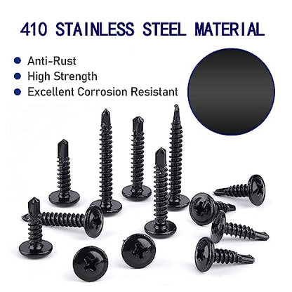 410 Stainless Black #8x1 Phillips Head Self-Drilling Screws 100 pcs - color: BLACK, size: #8x1"