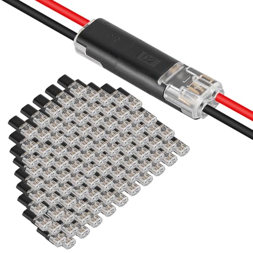 AITRIP 100PCS Double-Wire Plug-in Connector, Pluggable 2 Pin 2 Way Led Strip Lights Connectors Low Voltage Wire Connector with Locking Buckle, Fast Connect Plugs Led Connectors for Strip Lights - color: 100PCS