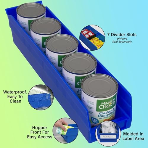 Akro-Mils 30128 Heavy Duty Plastic Shelf Bins, 18"x 4"x 4", Blue, 12-Pack - color: Blue