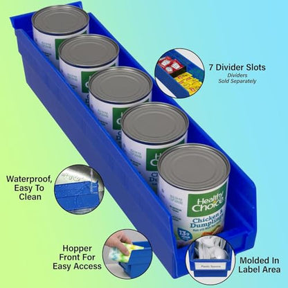 Akro-Mils 30128 Heavy Duty Plastic Shelf Bins, 18"x 4"x 4", Blue, 12-Pack - color: Blue