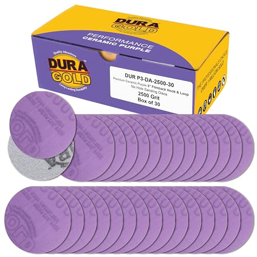 Dura-Gold Premium 2500 Grit 3" Purple Film Ceramic Sanding Discs, Box of 30 - style: 2500 Grit