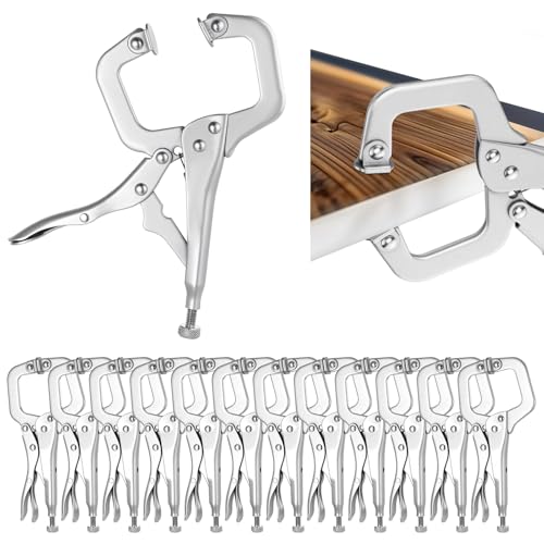 12 Pcs C Clamp Locking Pliers 6 Inch Heavy Duty Welding Pliers with Swivel Pads Adjustable Vise Grip Clamp for Shop Woodworking Cabinetry Repair Home Farm and Auto Workshop