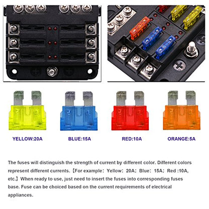 BlueFire 6 Way Blade Fuse Box Fuse Box Holder Standard Circuit Fuse Holder Box Block with LED Light Indication & Protection Cover for Car Boat Marine Trike Car Truck Vehicle SUV Yacht RV - color: 6 Way