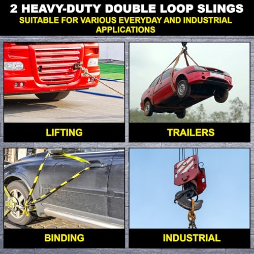 2 Pcs 8.2 Foot Eye and Eye Polyester Round Lift Sling, Choker 11000 Lb, Vertical 5500 Lb, Heavy Duty Straps, Double Loop Diameter 11 in, Red