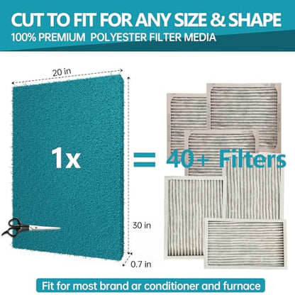 Reusable Air Filter 20x30, High Air Flow Cut to Fit Furnace Filters, MERV 6 Replacement Filter for HVAC, RV, Washable Replacement Air Conditioner Filters, 24 PCs Hooks(Actual 20x30x0.7 in.) - style: MERV 6-1PC-Green