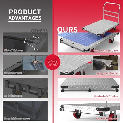 44" x 28" Steel Panel Truck Cart, 2IN1 Lumber Drywall Cart Dolly - size: 44 x 28 Inch