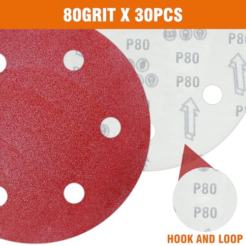 30 PCS 9 Inch Drywall Sanding Discs 80 Grit 6 Hole - color: 6 Hole, size: Grit 80