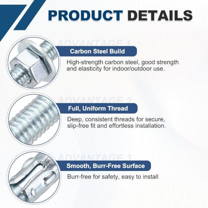 3/8" x4-1/2 Wedge Bolt 5 Pack Carbon Steel Zinc Plated - size: 3/8"x4-1/2"
