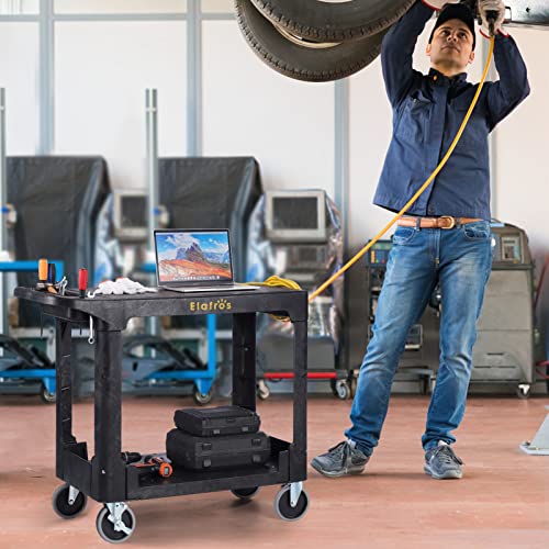 ELAFROS Heavy Duty Plastic Utility Cart, 37 x 18.8 in, Flat Top, Swivel Wheels, 550 lbs Capacity, Black (Pack of 2) - color: Black, size: 4 swivel casters (Pack of 2)