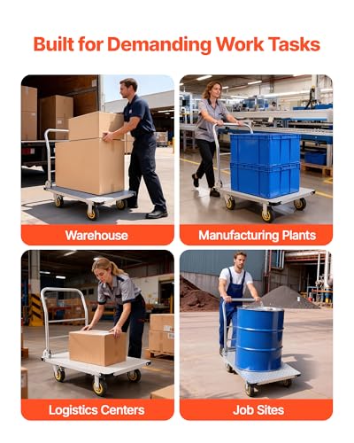 VEVOR Heavy Duty Platform Truck, 2000 LBS Steel Large Flatbed Cart with 360° Swivel Wheels & Brakes, Foldable Platform Hand Push Truck Dolly for Easy Storag/Groceries/Garage/Warehouse (36" X 24") - size: 35.4 x 23.6 x 35.4 in /900 x 600 x 900 mm
