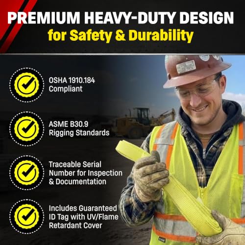 DD Sling 6 Inch x 12 Foot Nylon Lifting Sling – USA Made, 16,300 lb Vertical, 13,000 lb Choker, 32,600 lb Basket – 2-Ply Heavy Duty 900 Webbing, Type 3 Flat Eye & Eye Rigging Sling - size: 6" x12'