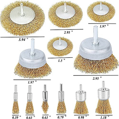 Wire Brush Wheel Cup Brush Set, 12 Pack Coarse Crimped Brass 1/4 Inch Shank Wire Wheel for Drill Attachment