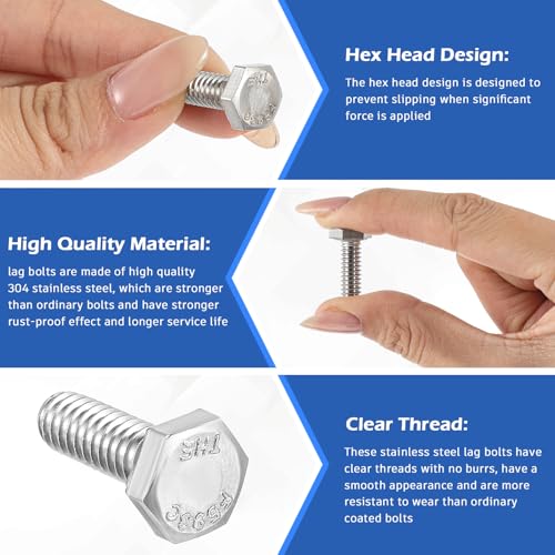 Zonon 50 Pcs 1/2-13 x 3/4" Hex Head Screw Bolt, Silver - color: Silver, size: 1/2-13 X 3/4"