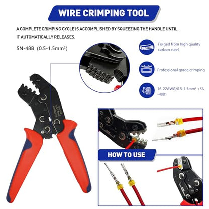 Boatsea 800Pcs Waterproof Wire Connectors,50 Kits Automotive Electrical Connectors Electrical Wire Connectors Kit 1/2/3/4/5/6 Pin Waterproof Connectors for 16-22 AWG Wires with Ratchet Crimping Tool - size: 1/2/3/4/5/6Pin 50Kits with Crimper