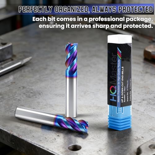 HQMaster Carbide Square End Mill with Nano Blue Coating, 1/2“ Shank 3 Flute End Mill, HRC 60 CNC Milling Bits Set for Aluminum, Copper, Magnesium Alloys & Composite Materials, 2-Pack - size: 1/2" x 1/2" x 1" x 3"