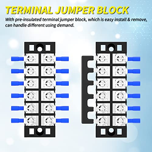 Joinfworld 35A Terminal Block 6 Position Screw Terminal Strip Dual Row with Cover & 6 Position Pre-Insulated Terminal Jumper Block - 2 Pack - style: 35A 6P