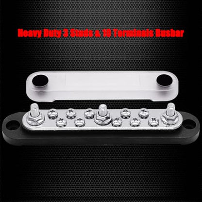 Ampper 3 x M6 Post Power Distribution Block BusBar 10 M4 Screws, 5.9" Black - color: Black, size: 3M6+10M4